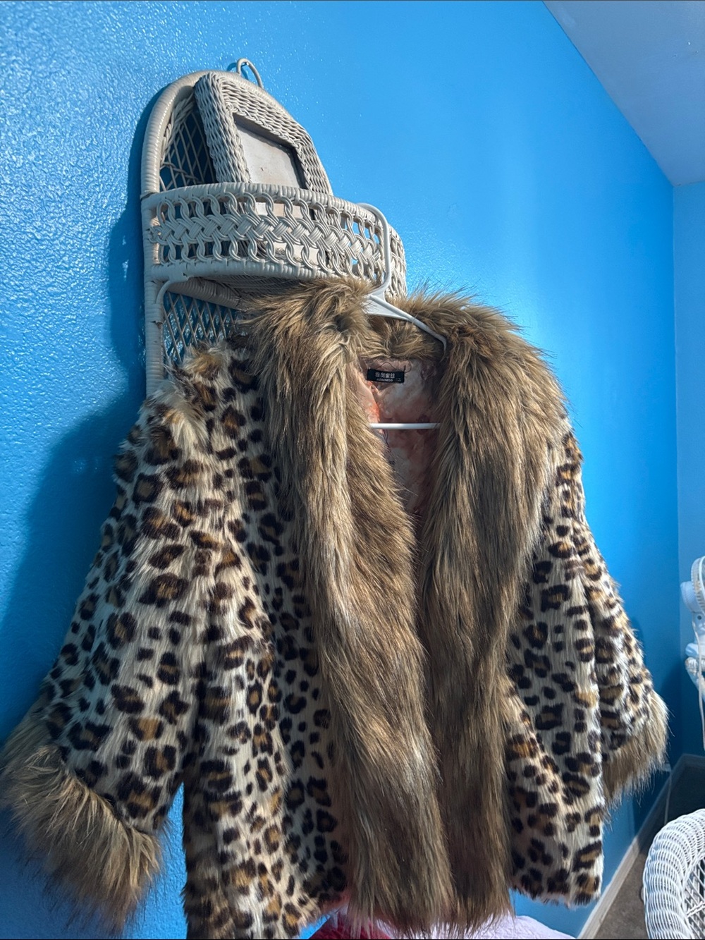 Leopard Print Teddy Jacket with Luxe Brown Faux-Fur Trim